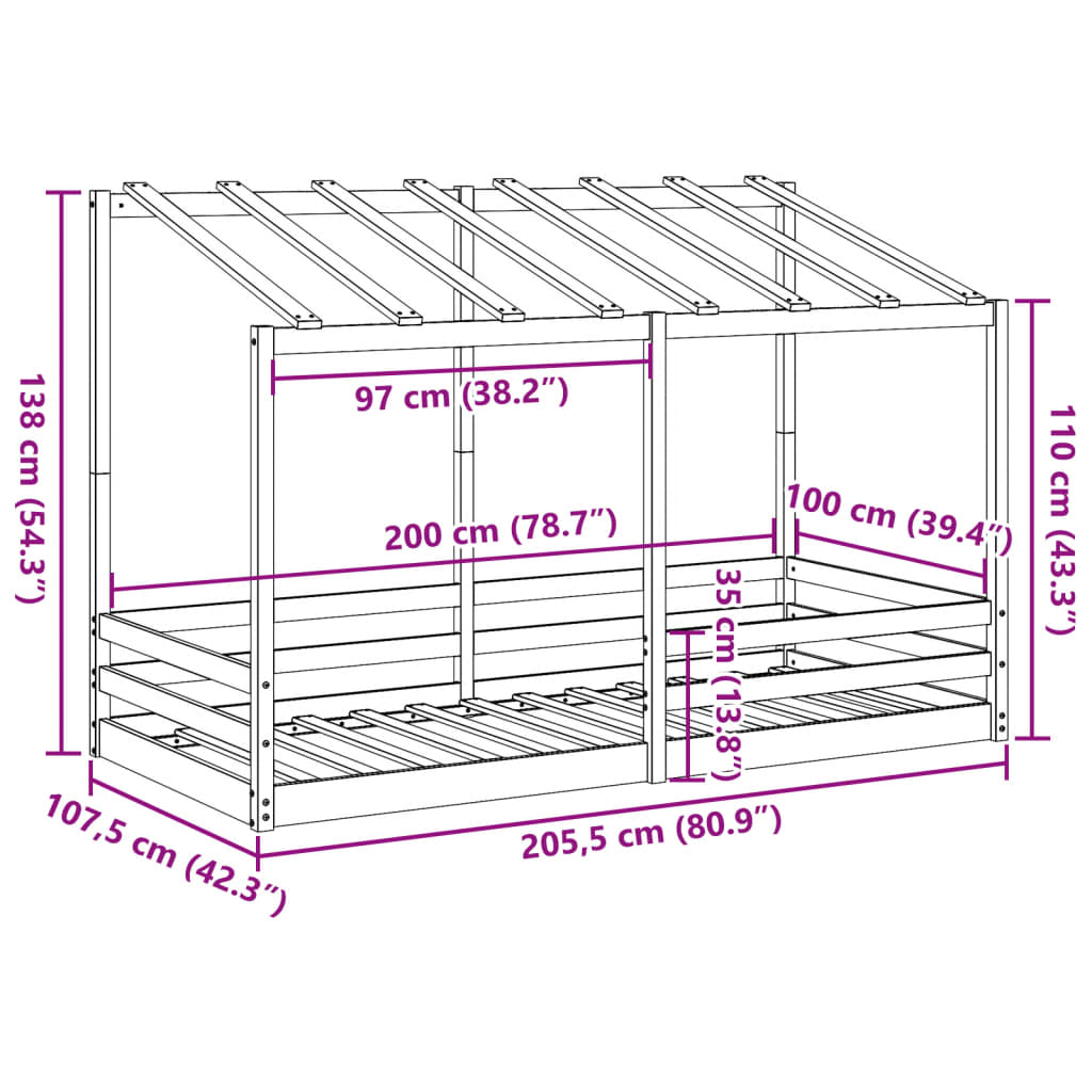 Lit pour enfants sans matelas 100x200 cm bois massif de pin - XIOS