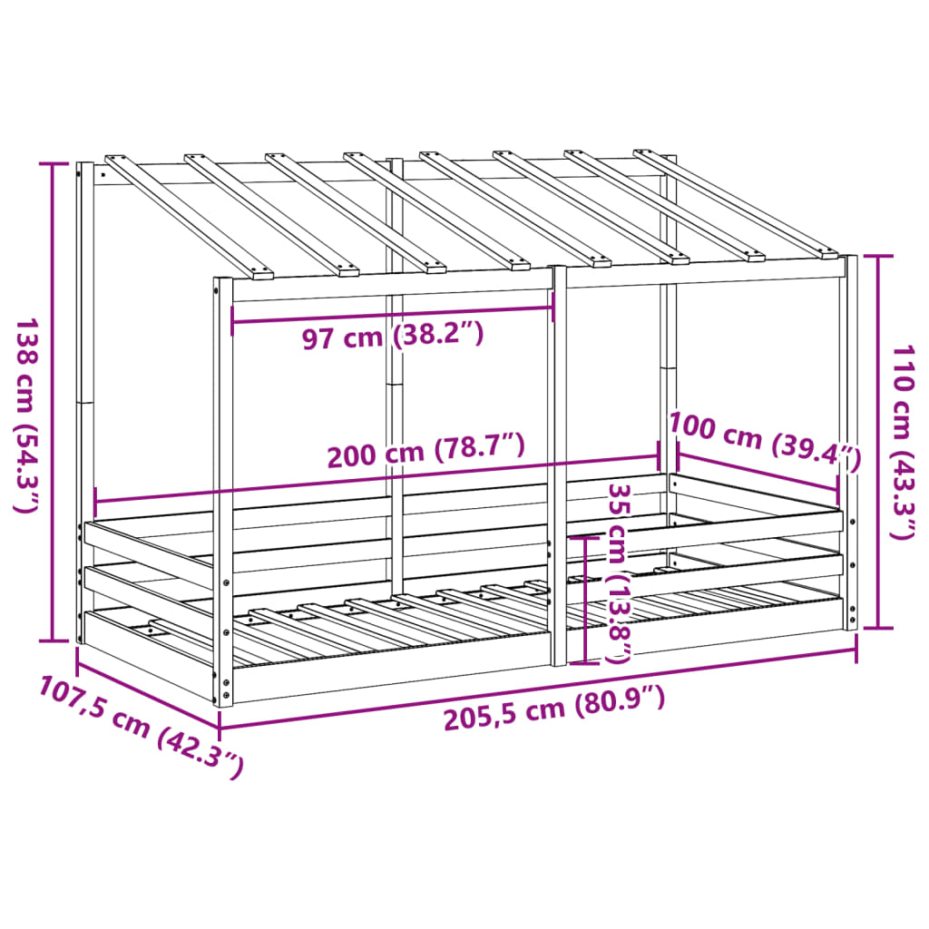 Lit pour enfants sans matelas cire marron 100x200 cm pin massif - XIOS