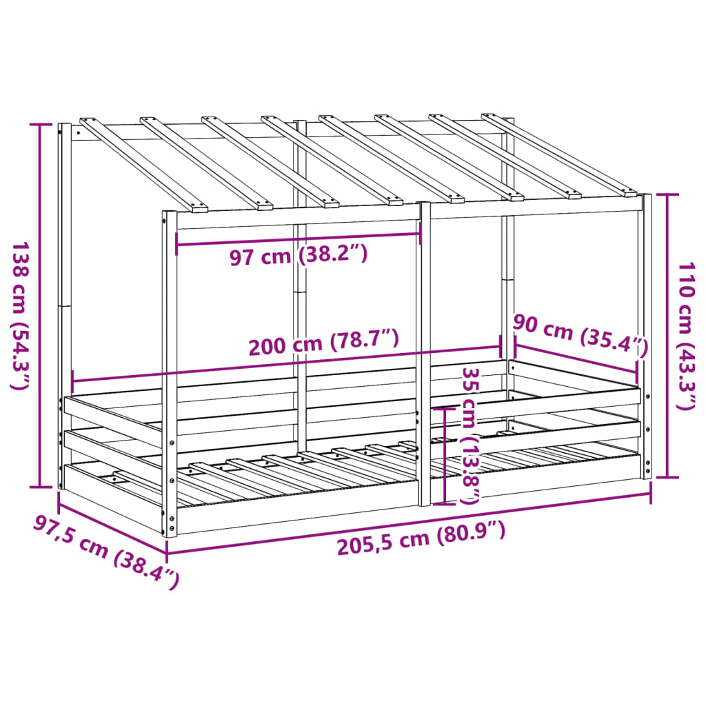 Lit pour enfants sans matelas cire marron 90x200 cm pin massif - XIOS