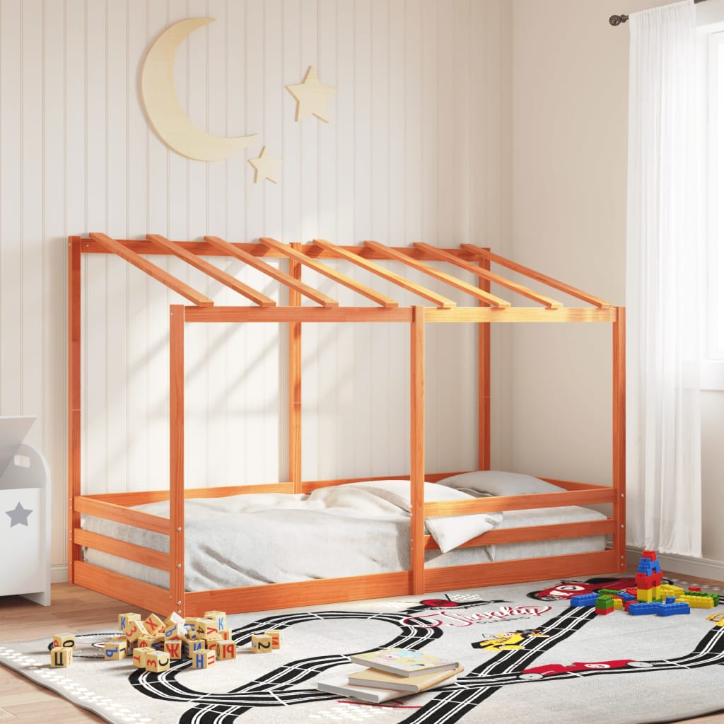 Lit pour enfants sans matelas cire marron 90x200 cm pin massif - XIOS