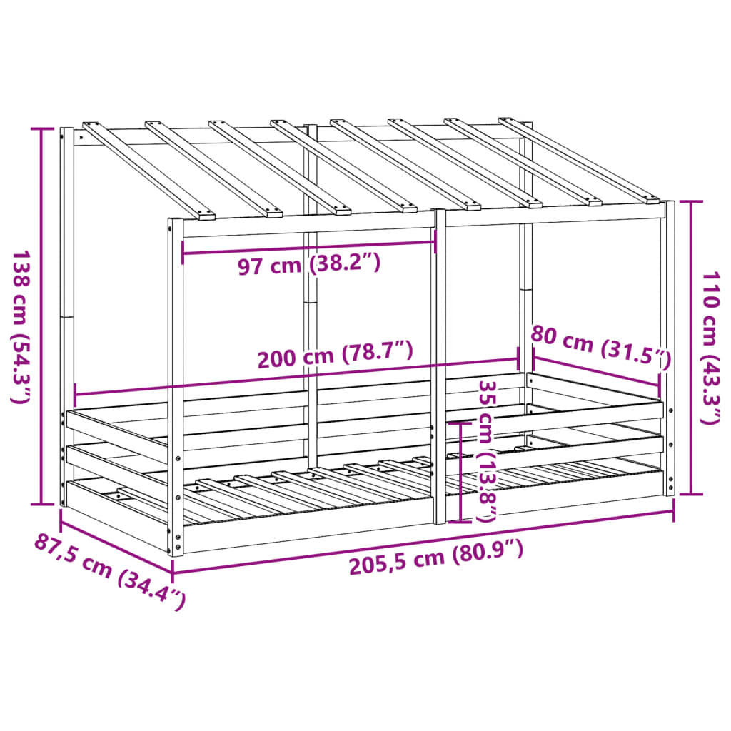 Lit pour enfants sans matelas blanc 80x200 cm bois pin massif - XIOS
