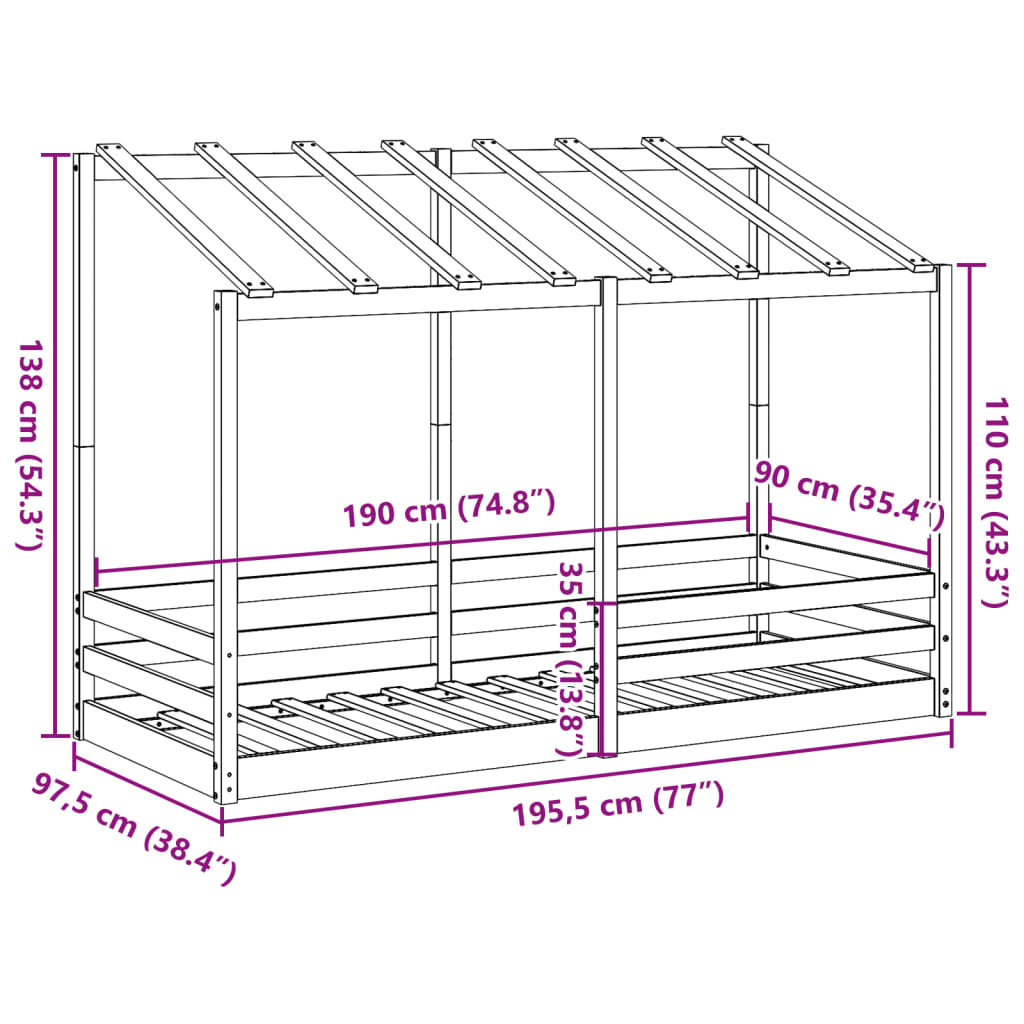 Lit pour enfants sans matelas cire marron 90x190 cm pin massif - XIOS