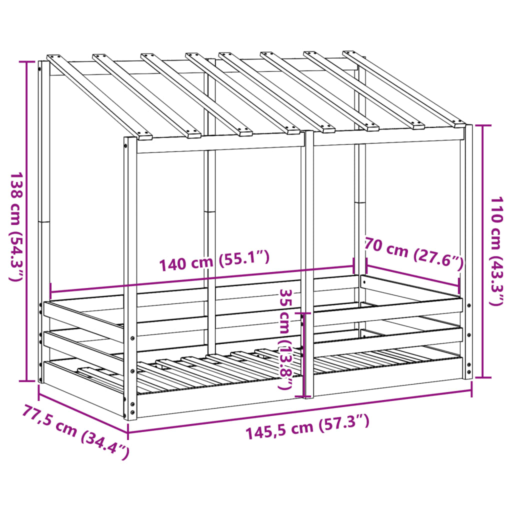 Lit pour enfants sans matelas blanc 70x140cm bois de pin massif - XIOS