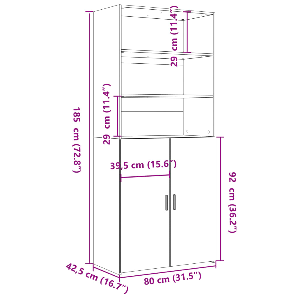 Buffet haut blanc 80x42,5x185 cm bois d'ingénierie - XIOS
