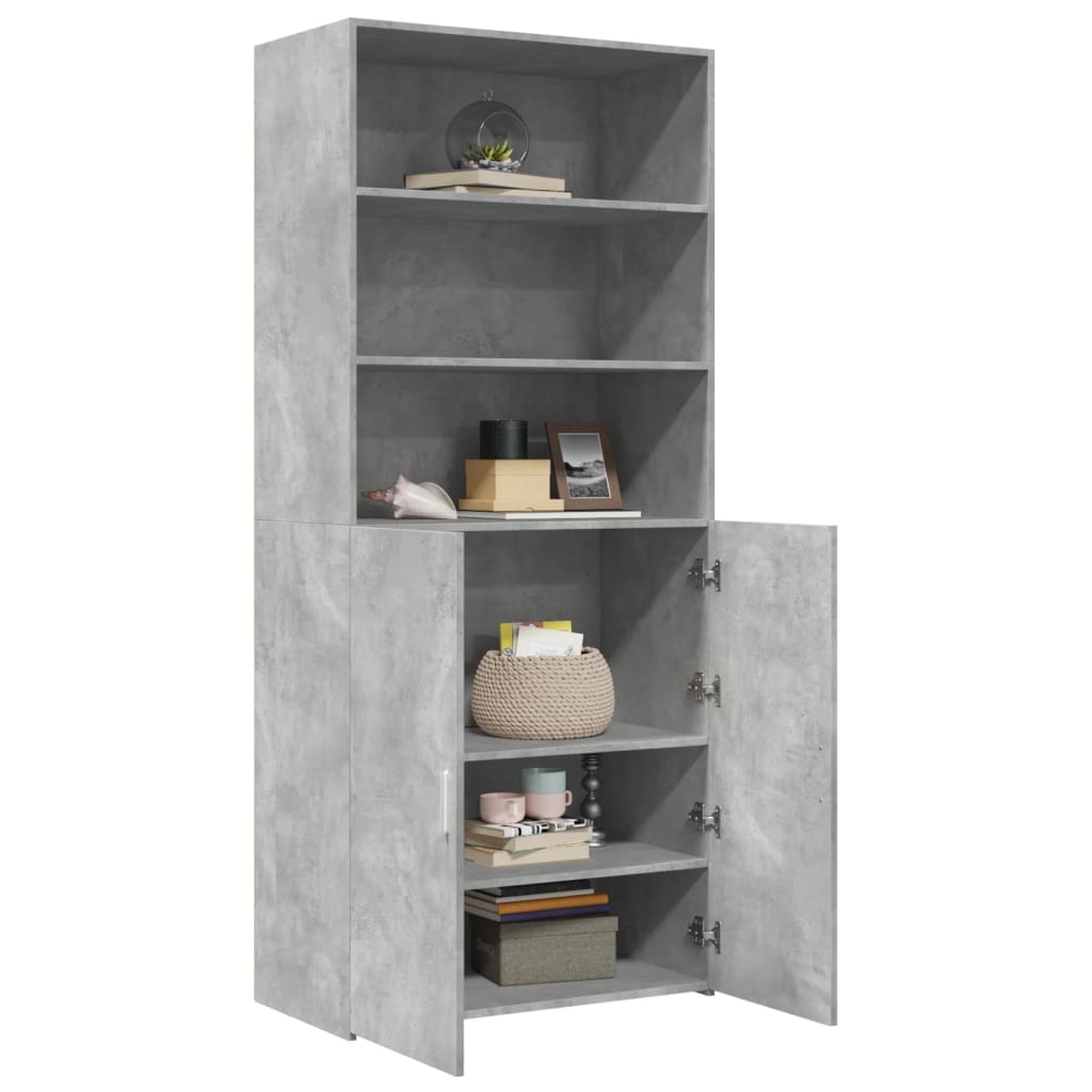 Buffet haut gris béton 80x42,5x185 cm bois d'ingénierie