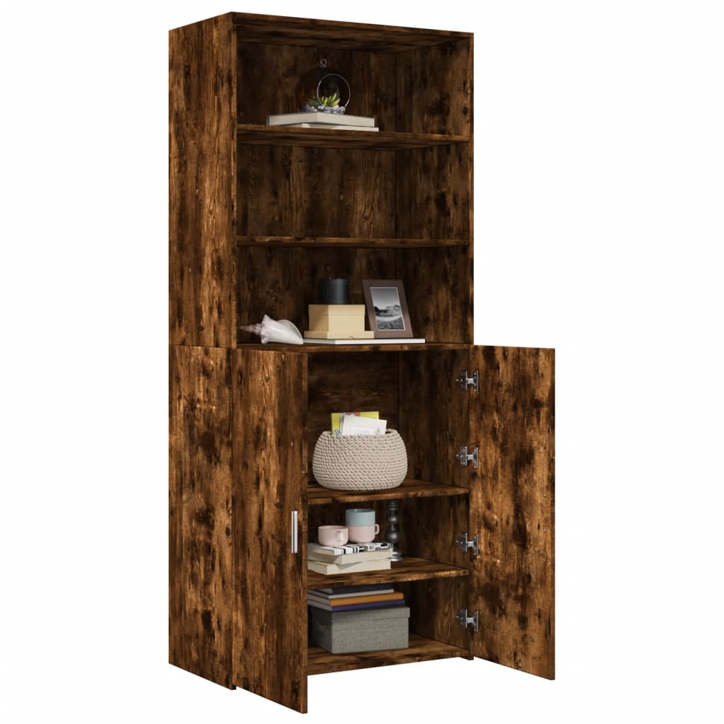 Buffet haut chêne fumé 80x42,5x185 cm bois d'ingénierie - XIOS