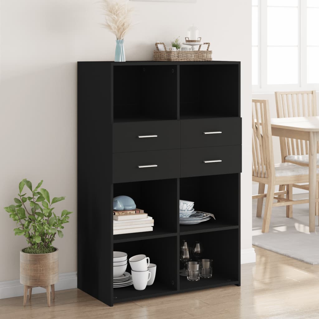 Buffet haut noir 80x42,5x124 cm bois d'ingénierie - XIOS