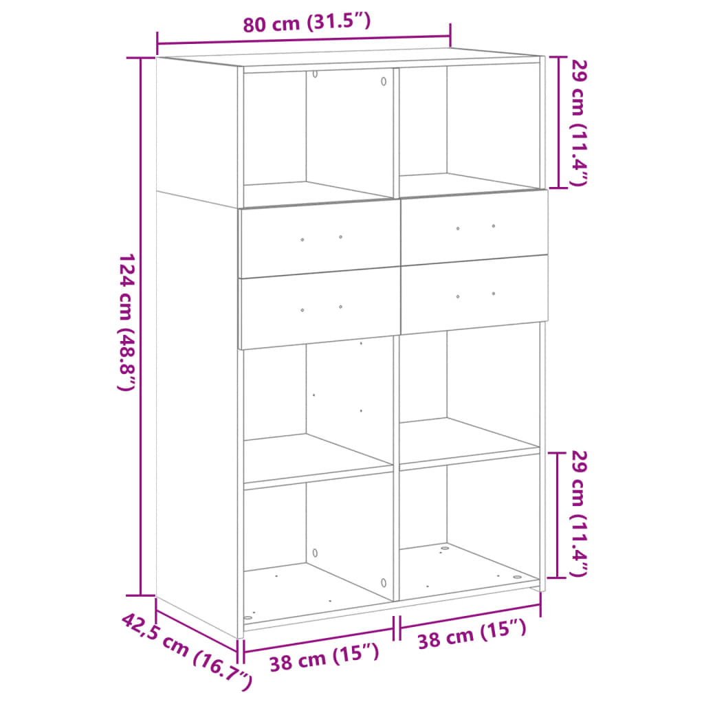 Buffet haut chêne sonoma 80x42,5x124 cm bois d'ingénierie - XIOS