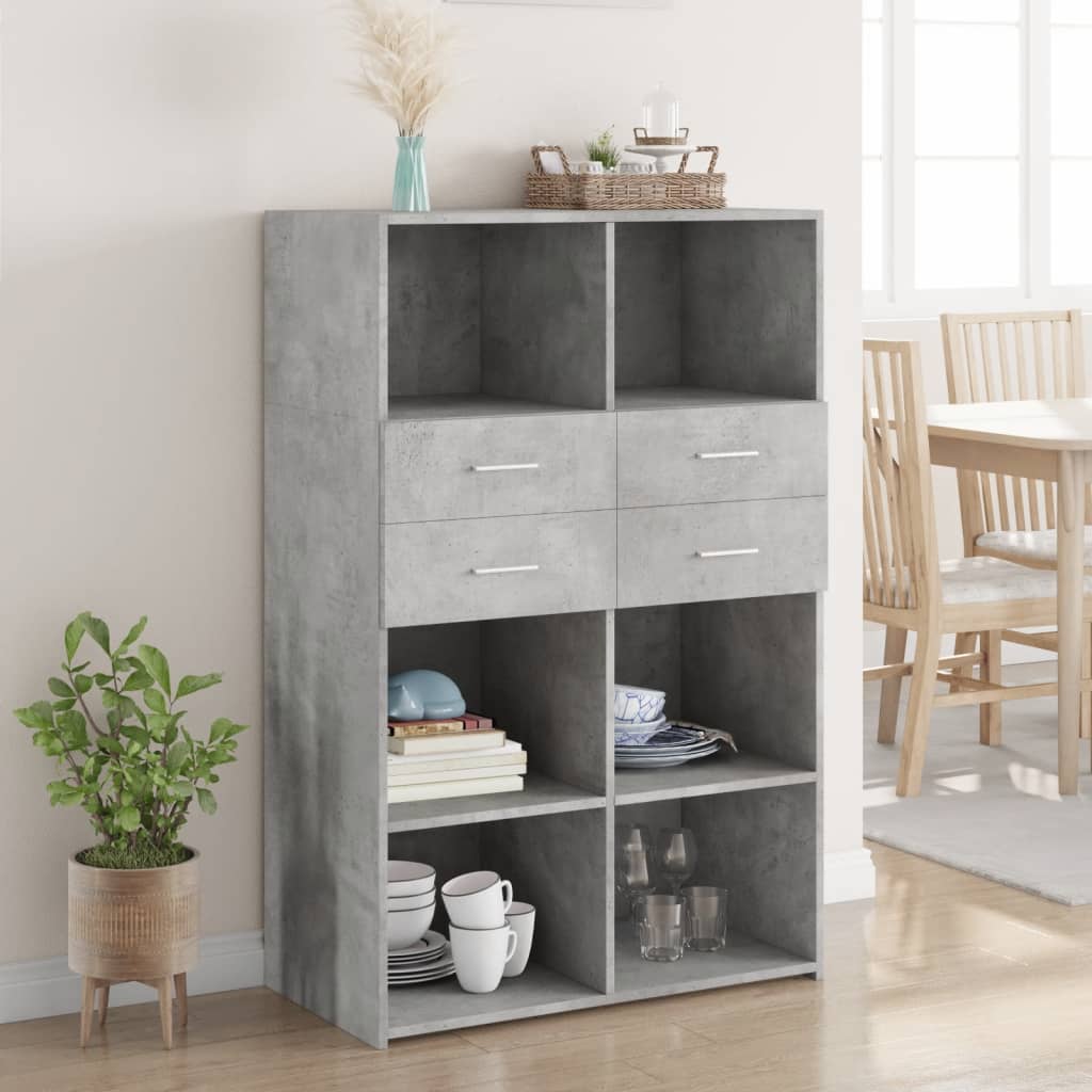 Buffet haut gris béton 80x42,5x124 cm bois d'ingénierie - XIOS
