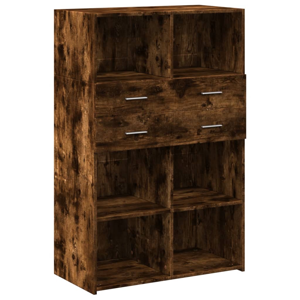Buffet haut chêne fumé 80x42,5x124 cm bois d'ingénierie - XIOS