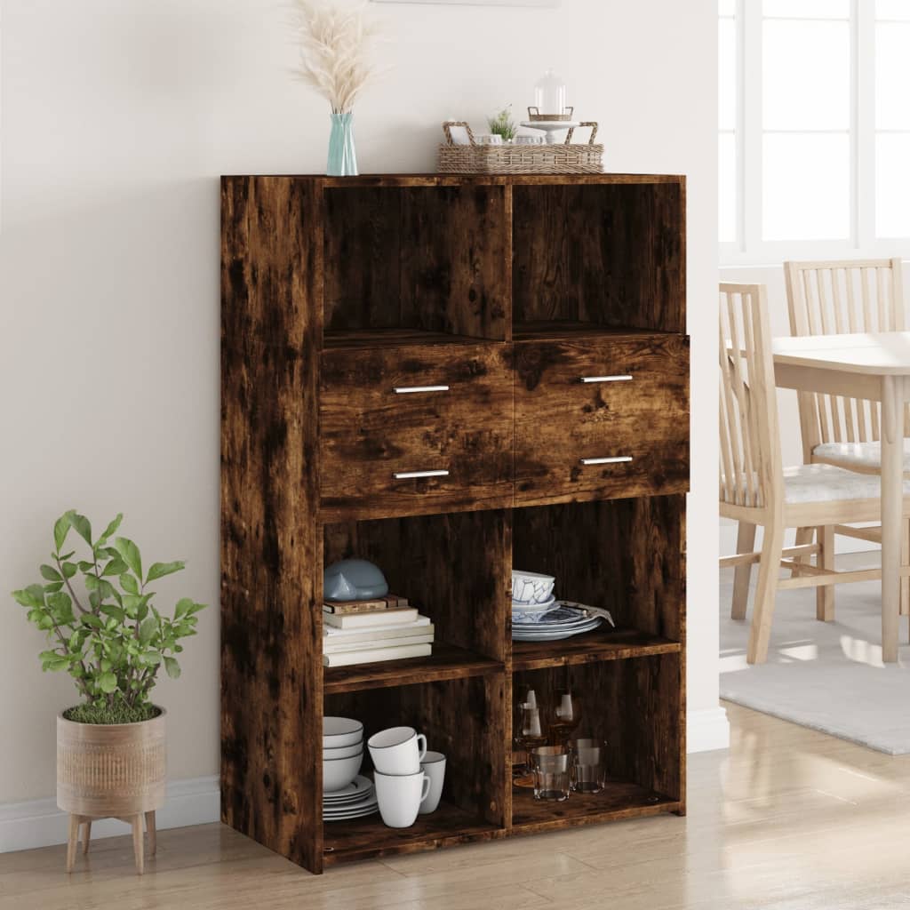 Buffet haut chêne fumé 80x42,5x124 cm bois d'ingénierie - XIOS