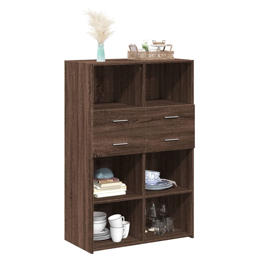 Buffet haut chêne marron 80x42,5x124 cm bois d'ingénierie - XIOS