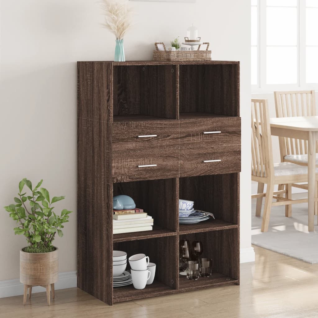 Buffet haut chêne marron 80x42,5x124 cm bois d'ingénierie - XIOS