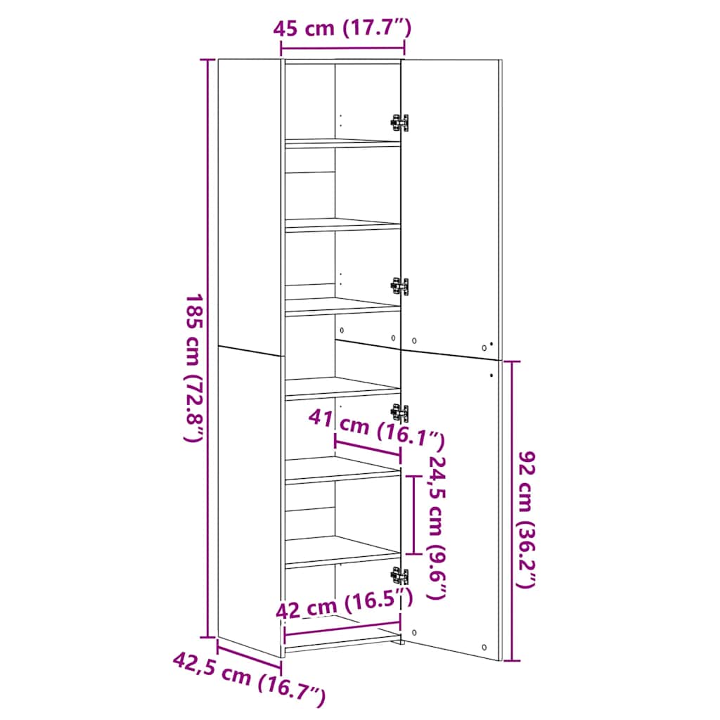 Buffet haut gris béton 45x42,5x185 cm bois d'ingénierie - XIOS