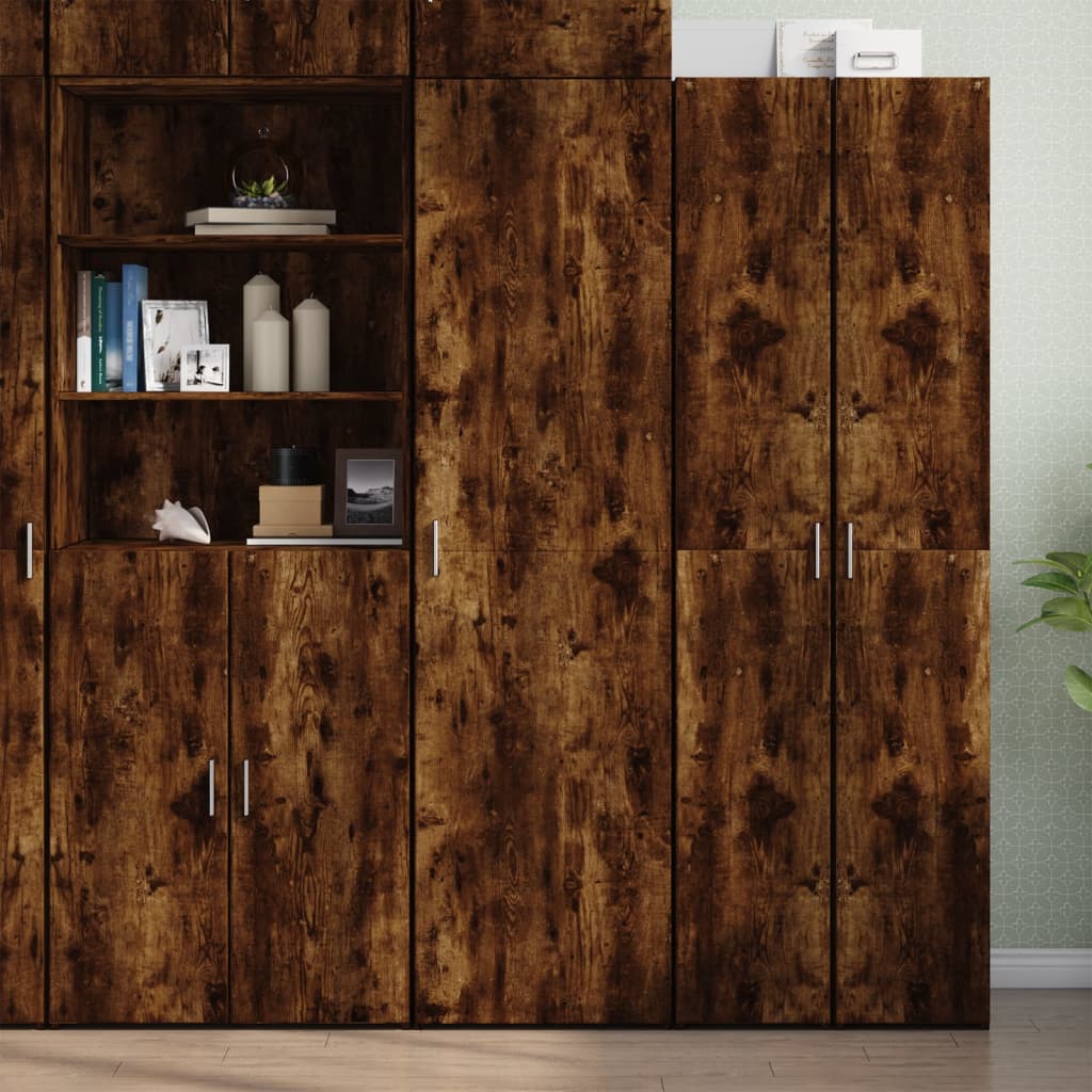 Buffet haut chêne fumé 50x42,5x185 cm bois d'ingénierie - XIOS