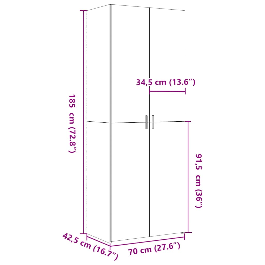 Buffet haut gris béton 70x42,5x185 cm bois d'ingénierie - XIOS