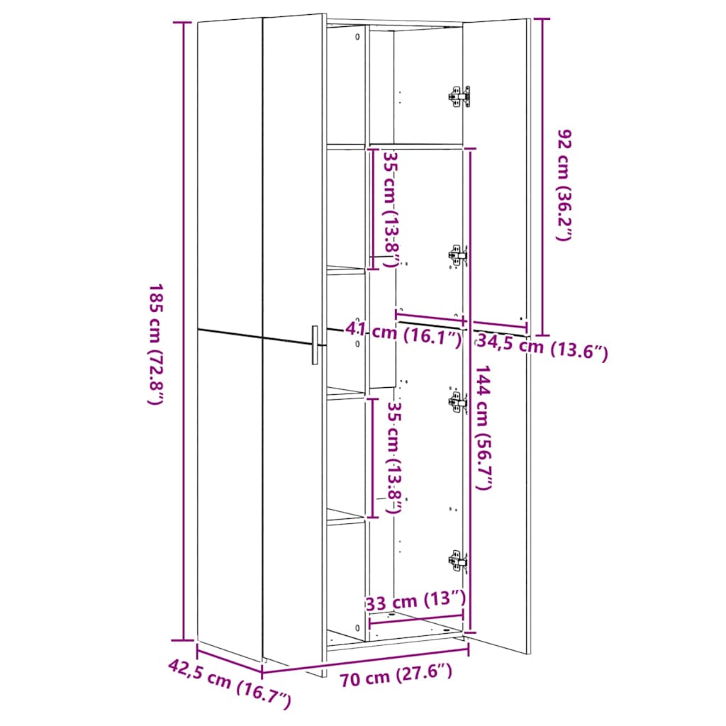 Buffet haut chêne fumé 70x42,5x185 cm bois d'ingénierie - XIOS
