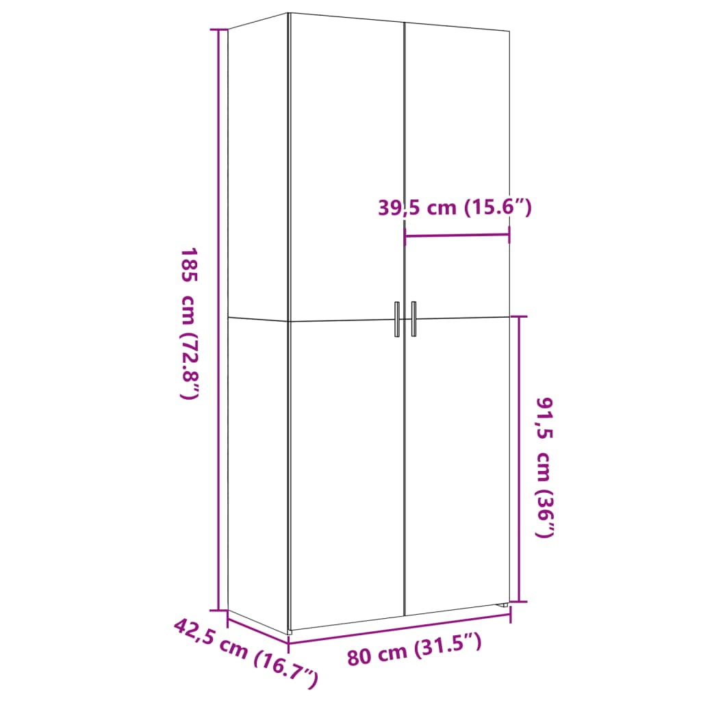 Buffet haut chêne fumé 80x42,5x185 cm bois d'ingénierie - XIOS