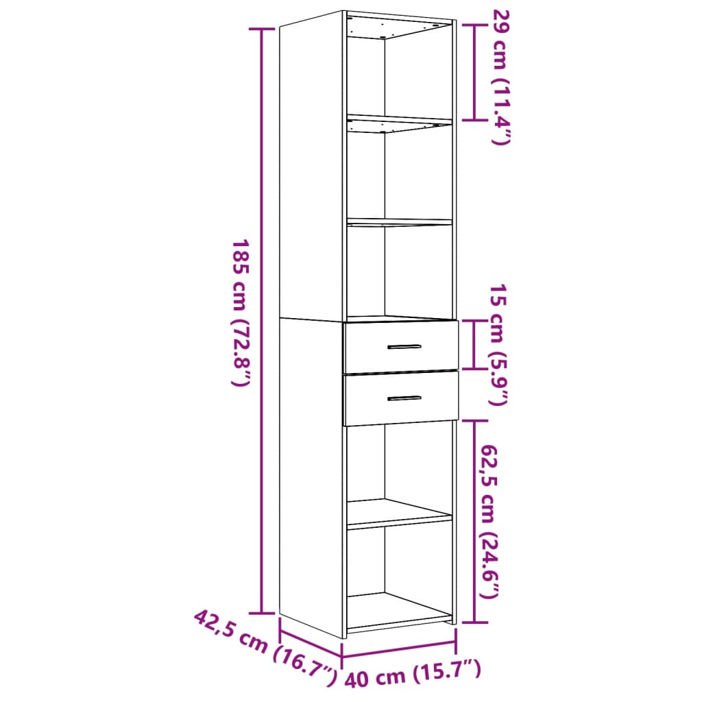 Buffet haut sonoma gris 40x42,5x185 cm bois d'ingénierie - XIOS