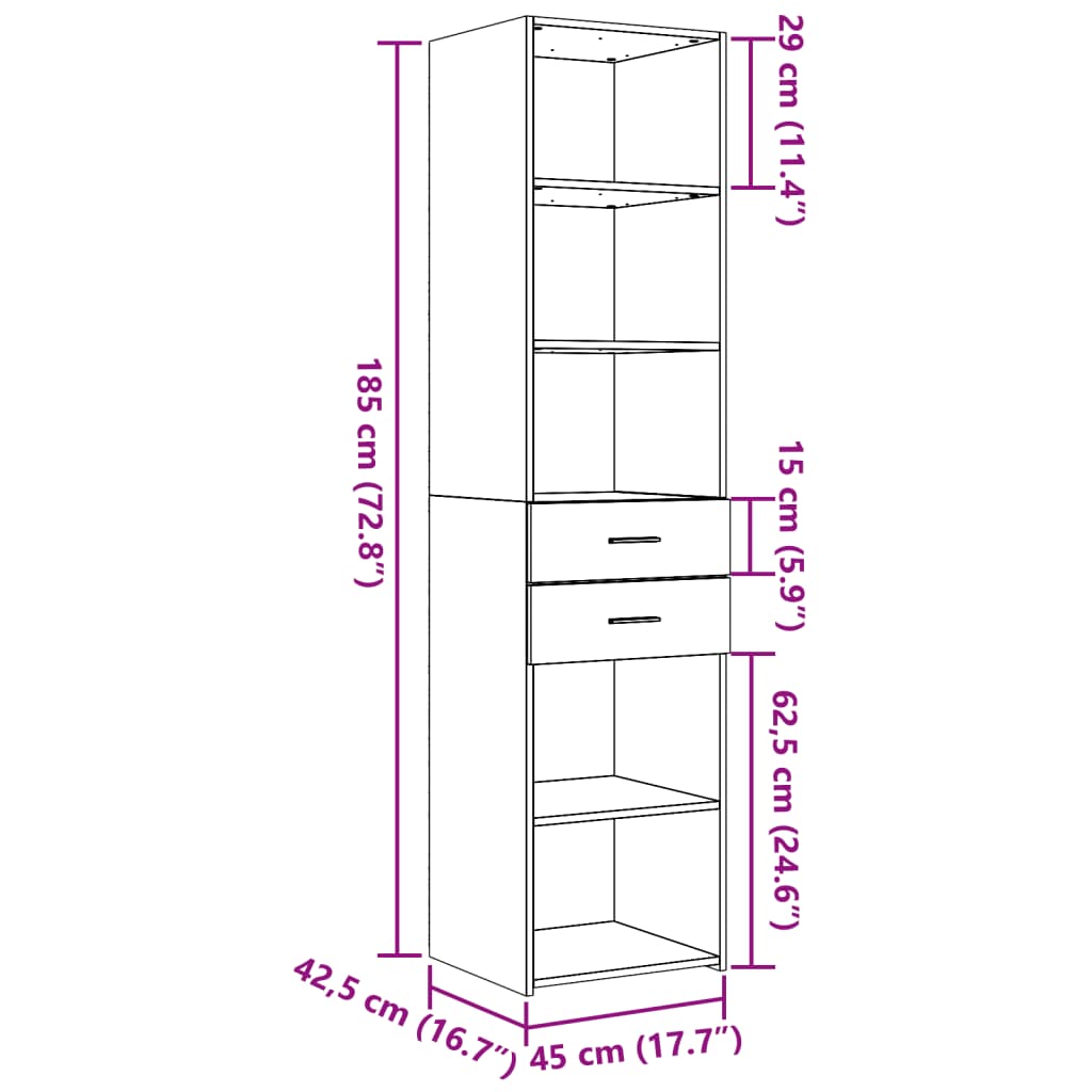 Buffet haut gris béton 45x42,5x185 cm bois d'ingénierie - XIOS
