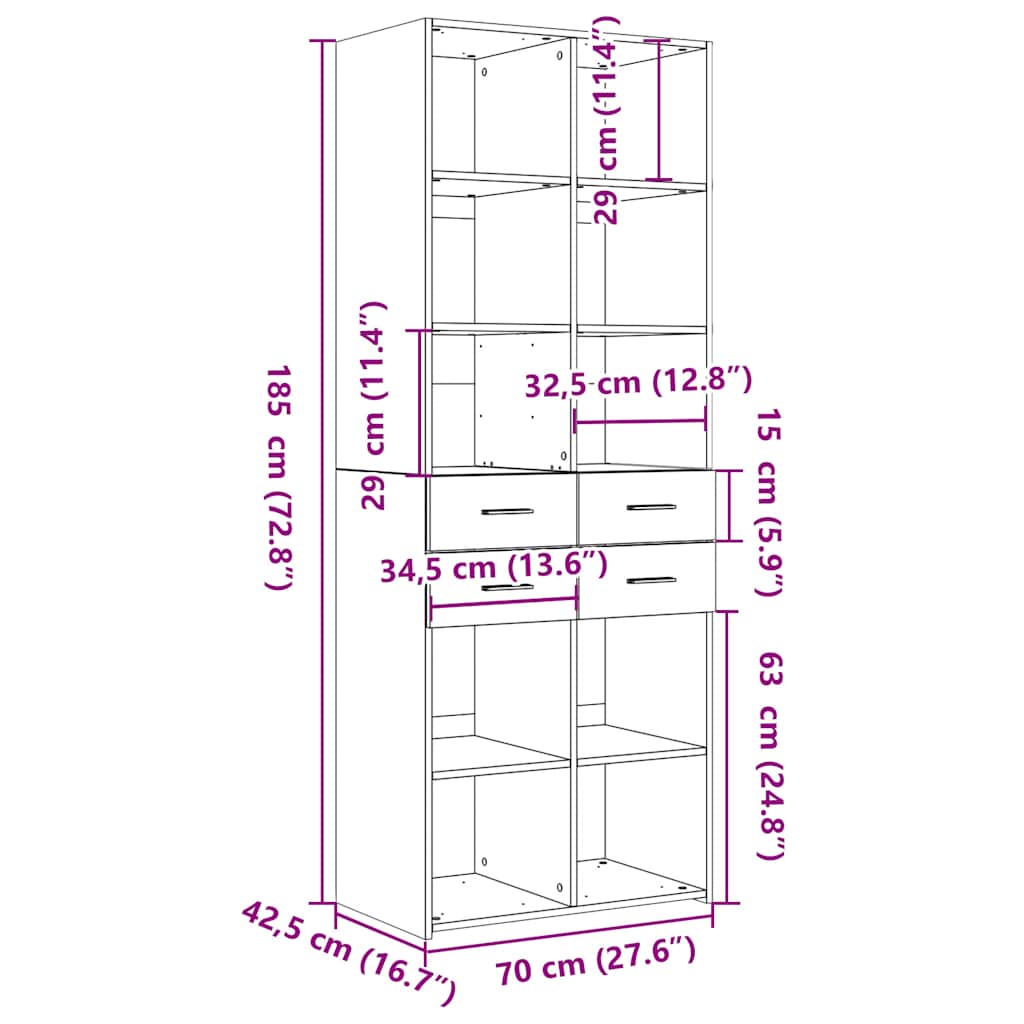 Buffet haut noir 70x42,5x185 cm bois d'ingénierie - XIOS