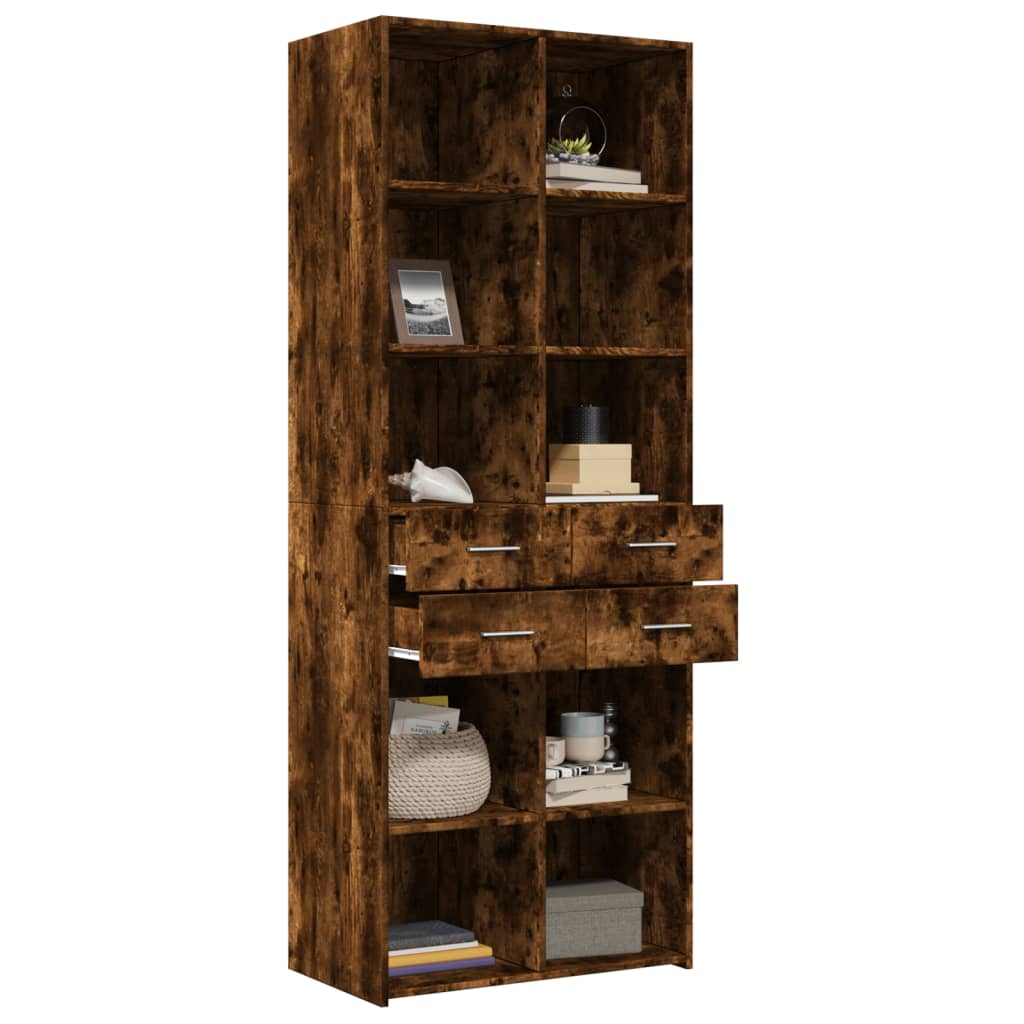 Buffet haut chêne fumé 70x42,5x185 cm bois d'ingénierie - XIOS