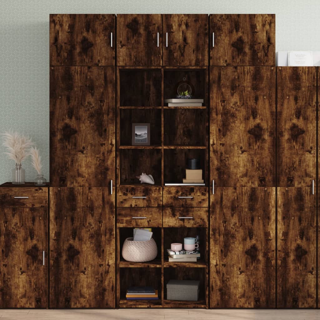 Buffet haut chêne fumé 70x42,5x185 cm bois d'ingénierie - XIOS