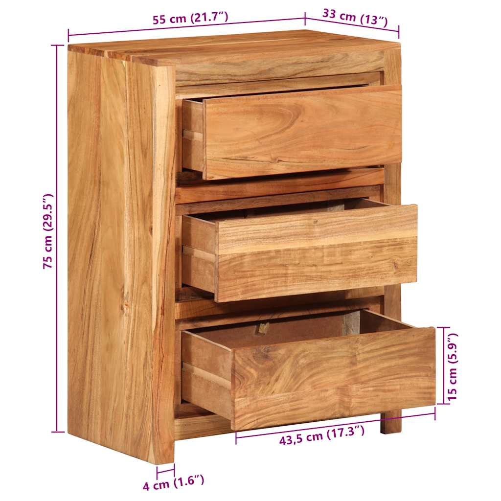 Armoire à tiroirs 55x33x75 cm bois d'acacia massif - XIOS