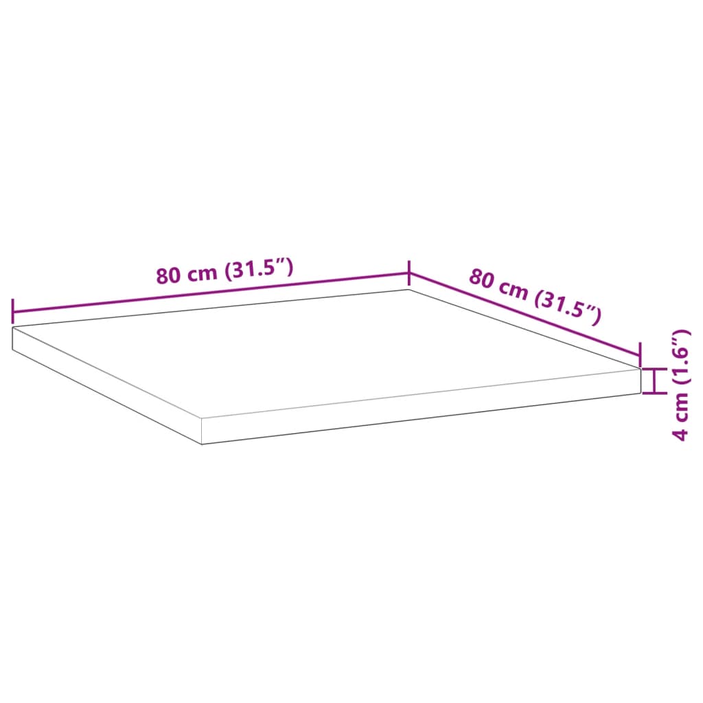Dessus de table carré 80x80x4 cm bois massif d'acacia - XIOS