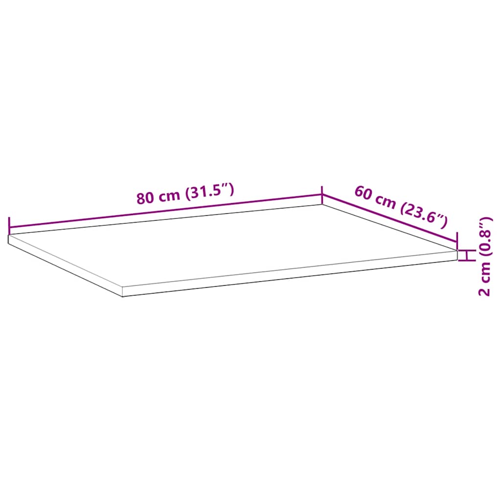 Dessus de table rectangulaire 80x60x2 cm bois massif d'acacia - XIOS
