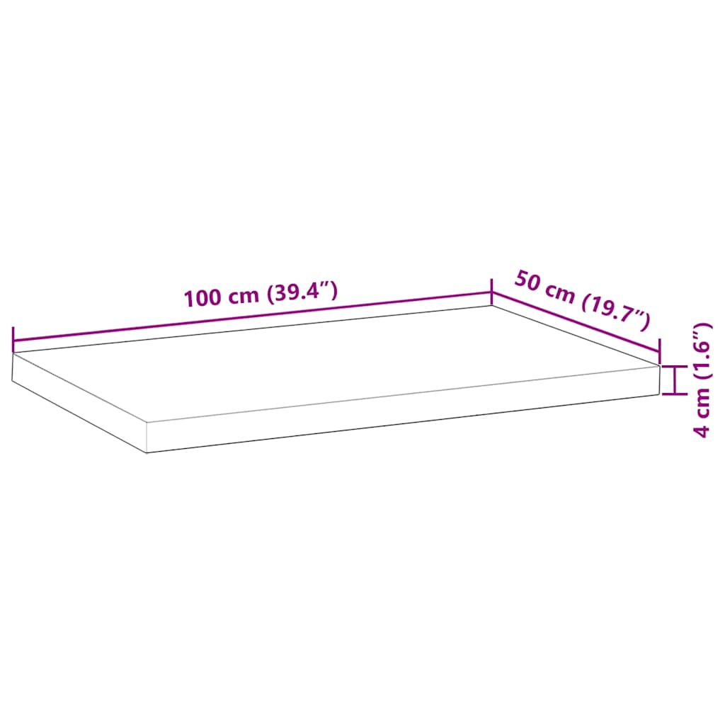 Dessus de table rectangulaire 100x50x4 cm bois massif d'acacia - XIOS