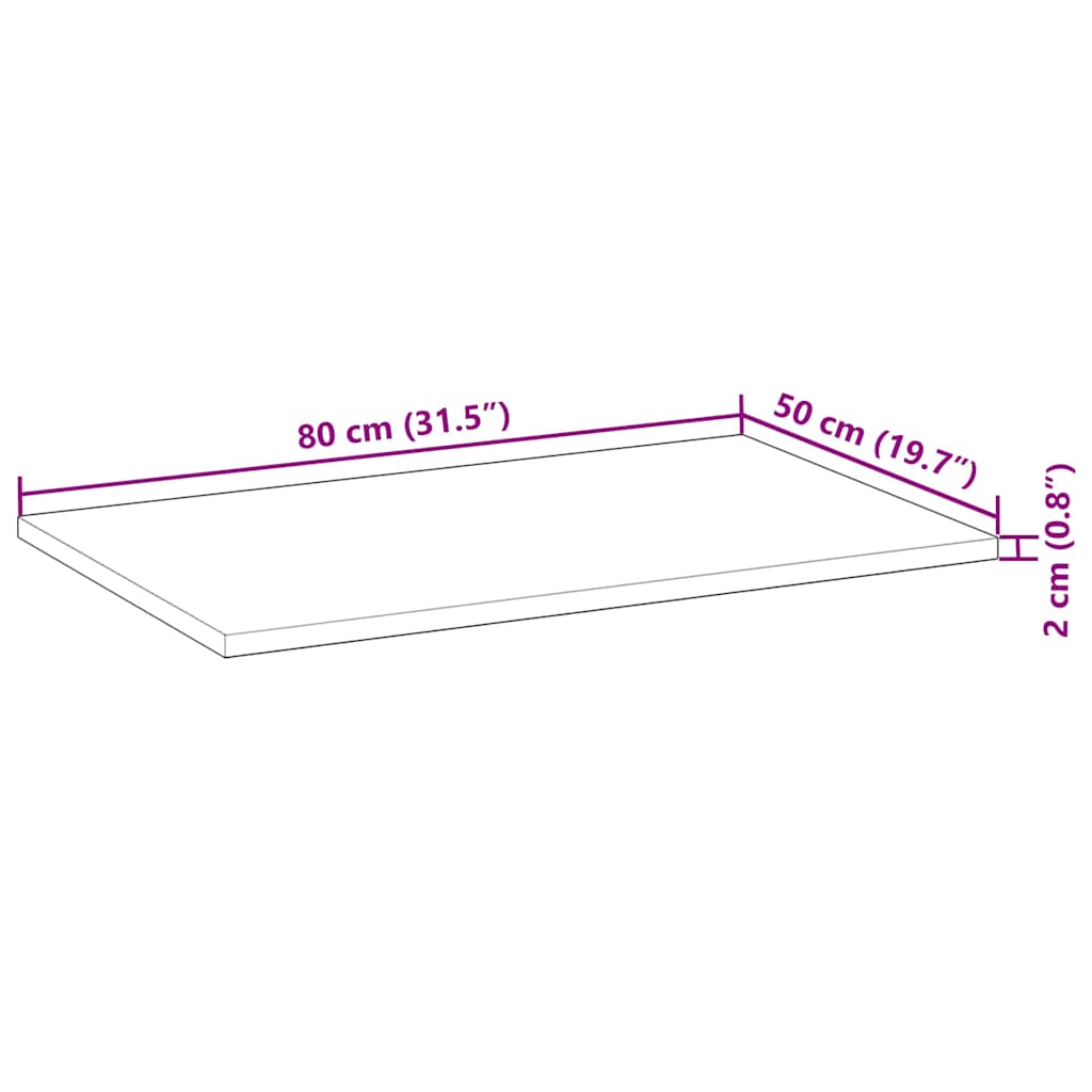 Dessus de table rectangulaire 80x50x2 cm bois massif d'acacia - XIOS