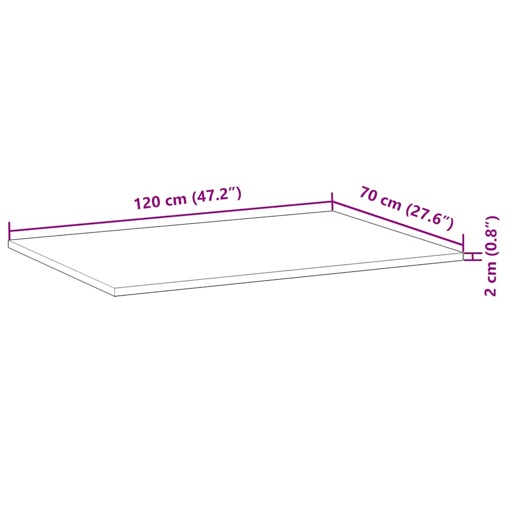 Dessus de table rectangulaire 120x70x2 cm bois massif d'acacia - XIOS