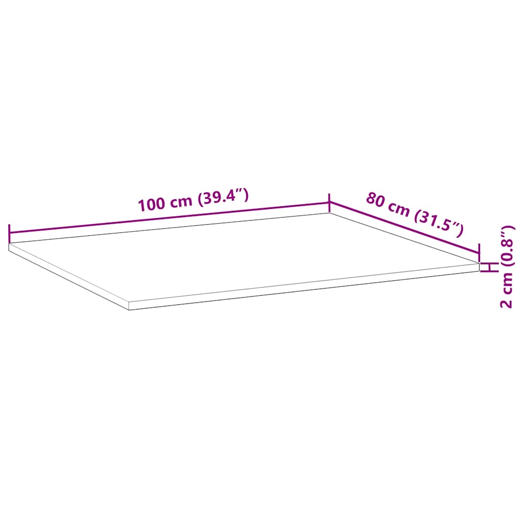 Dessus de table rectangulaire 100x80x2 cm bois massif d'acacia - XIOS