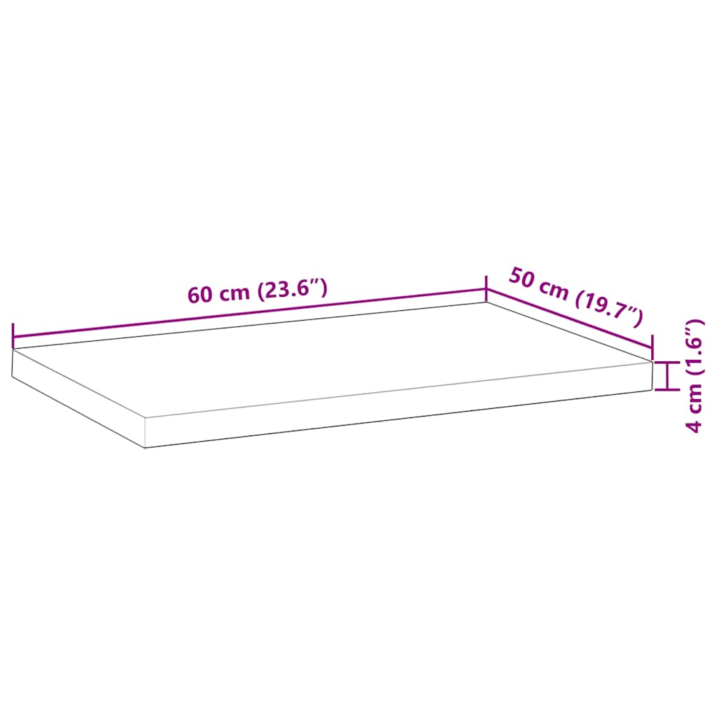 Dessus de table rectangulaire 60x50x4 cm bois massif d'acacia - XIOS