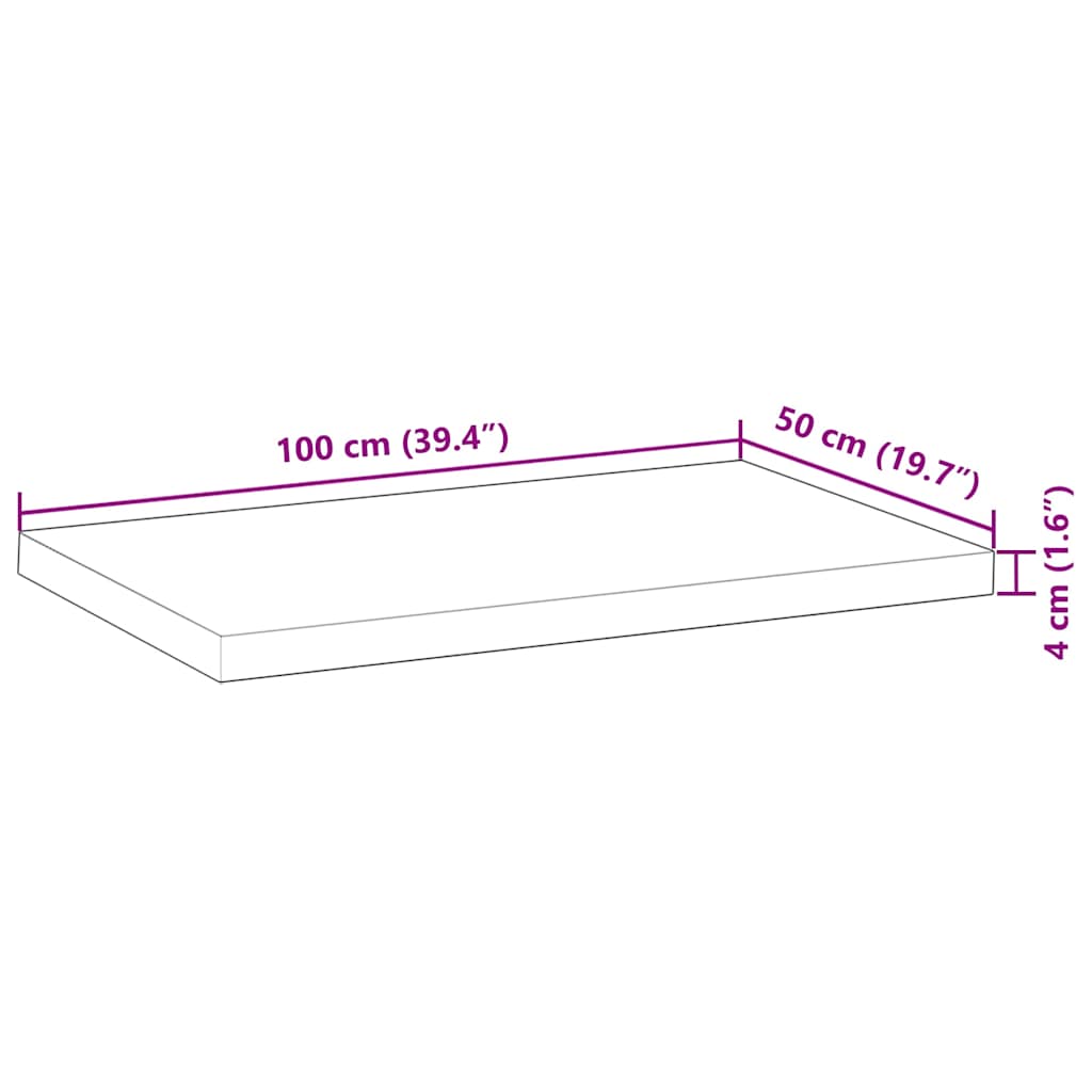 Dessus de table rectangulaire 100x50x4 cm bois massif d'acacia - XIOS