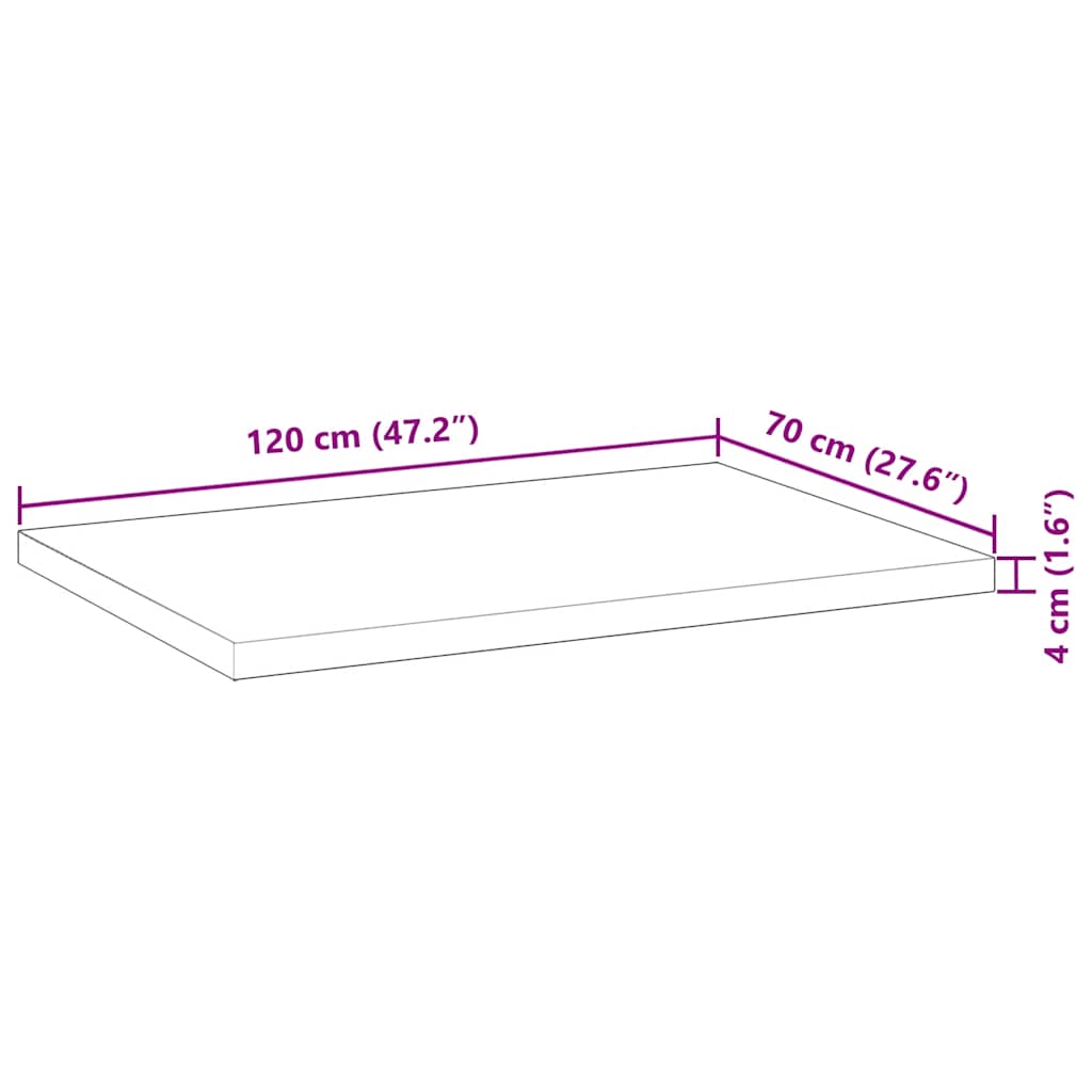 Dessus de table rectangulaire 120x70x4 cm bois massif d'acacia - XIOS