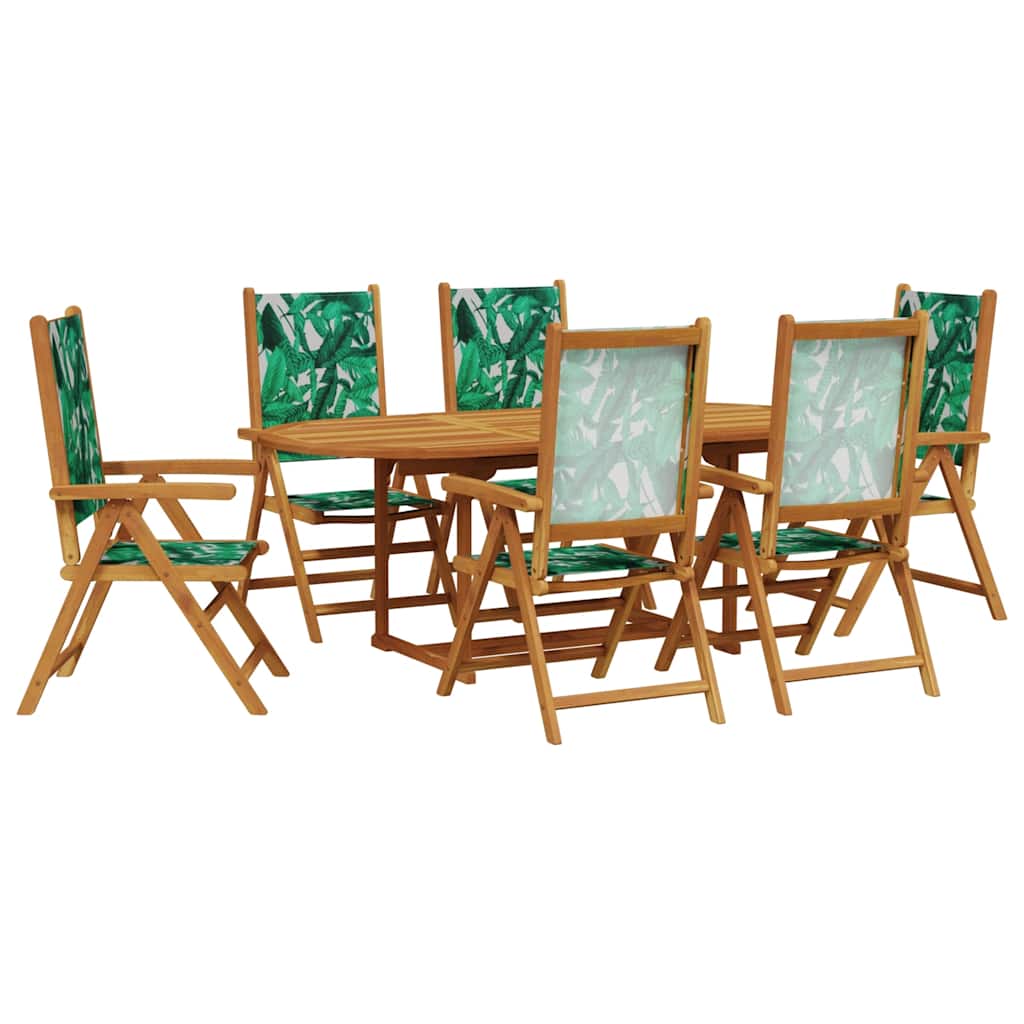 Ensemble à manger de jardin 7 pcs motif de feuilles tissu bois - XIOS