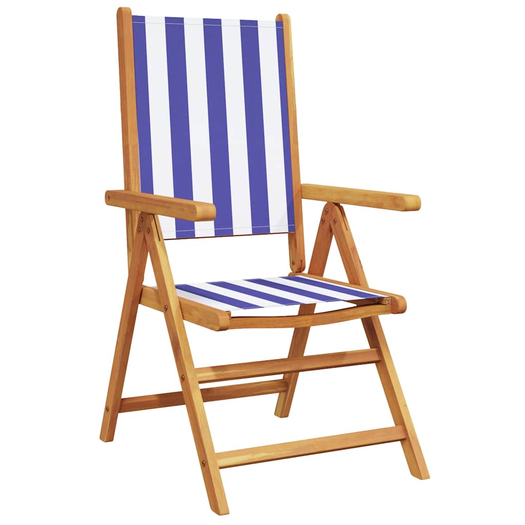 Ensemble à manger de jardin 7 pcs bleu blanc tissu bois massif