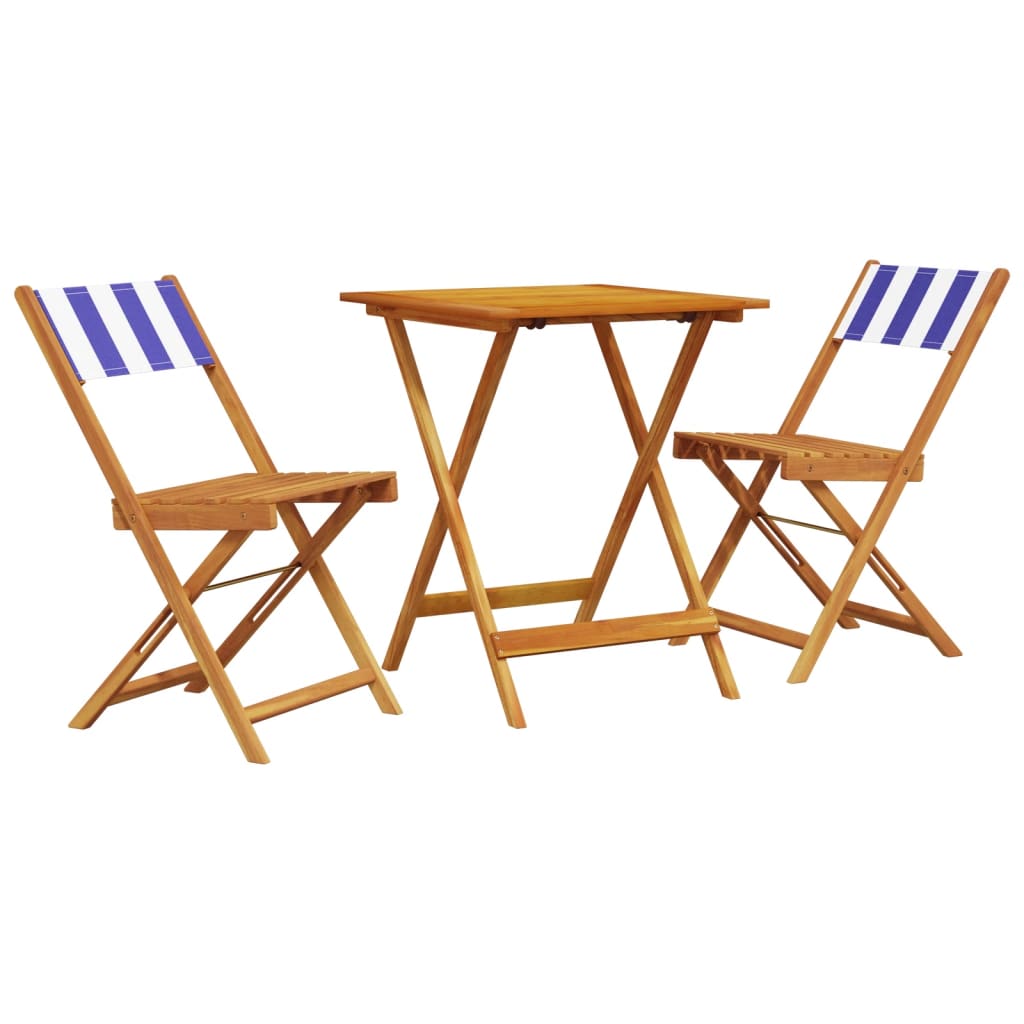 Ensemble de bistro 3 pcs bleu et blanc tissu et bois massif - XIOS