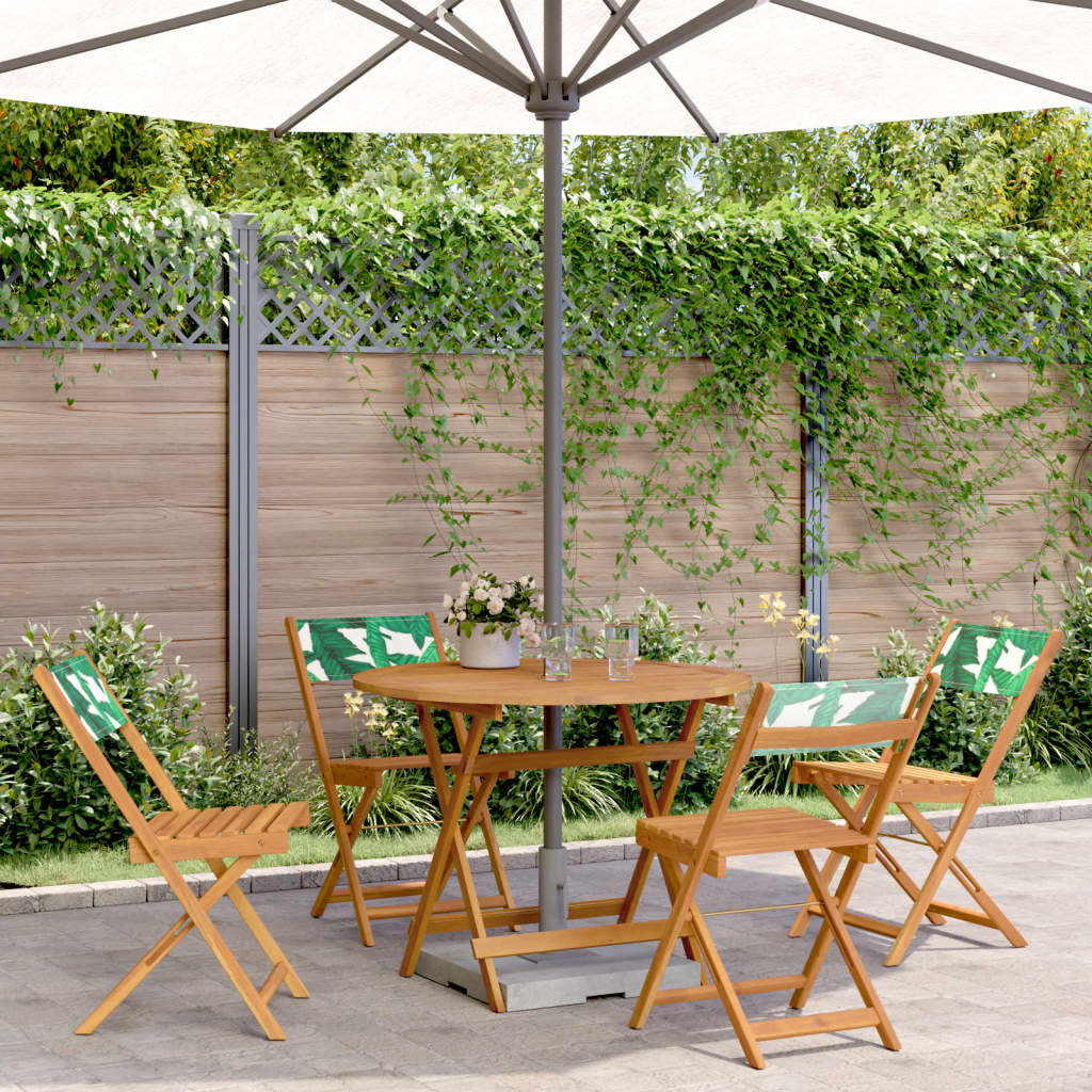 Ensemble à manger de jardin 5 pcs motif de feuilles tissu bois - XIOS