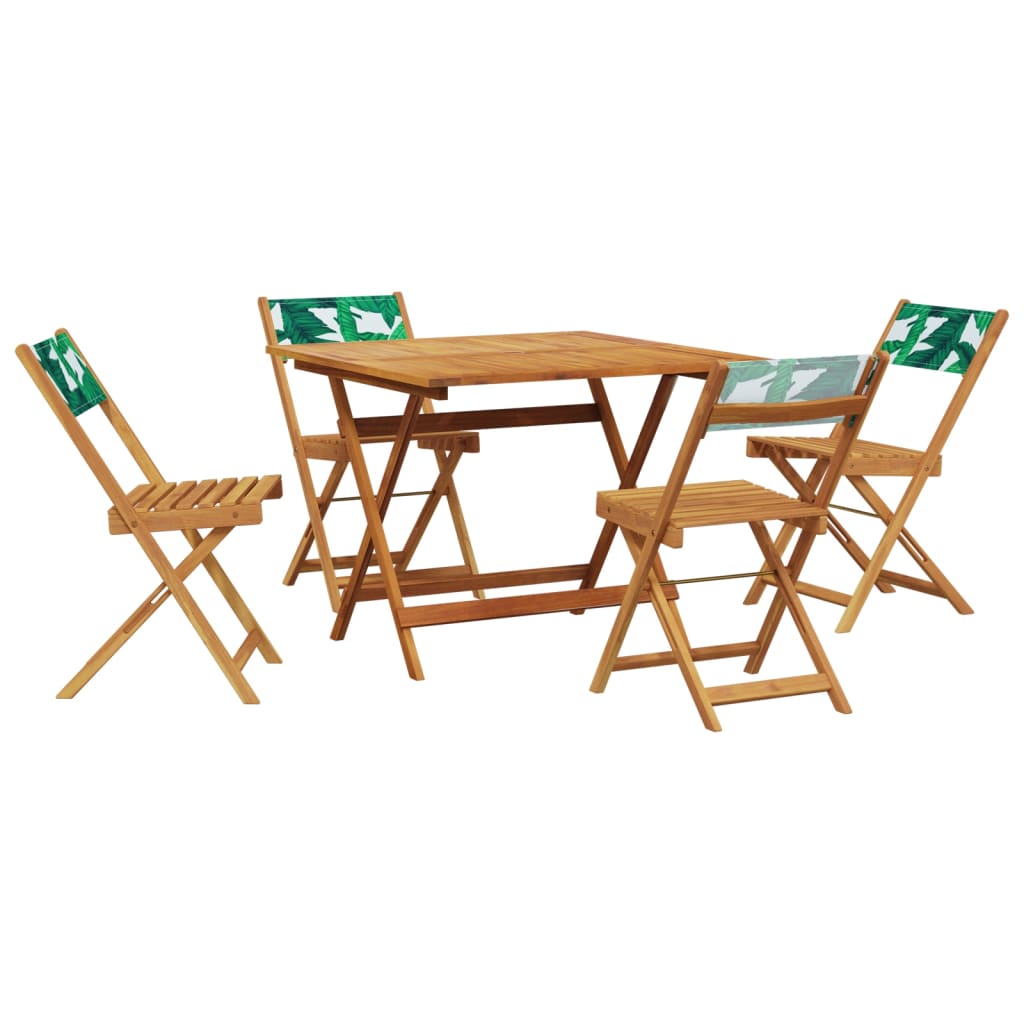 Ensemble à manger de jardin 5 pcs motif de feuilles tissu bois - XIOS