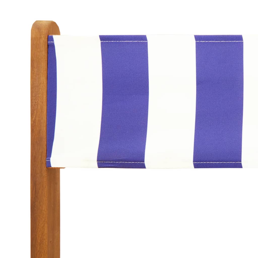 Ensemble à manger de jardin 5 pcs bleu blanc tissu bois massif