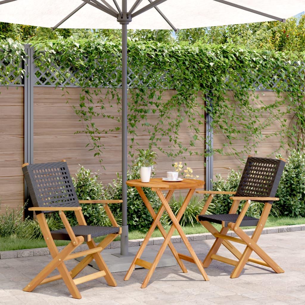 Ensemble de bistro 3 pcs noir résine tressée et bois massif - XIOS