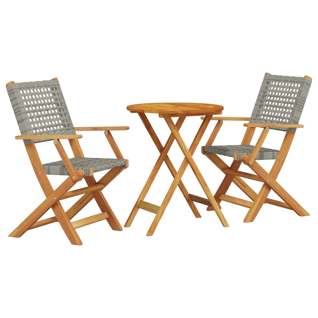 Ensemble de bistro 3 pcs gris résine tressée et bois massif - XIOS