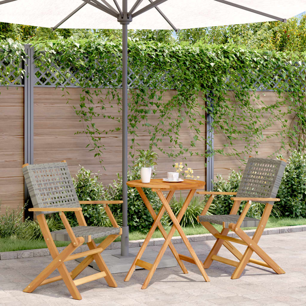 Ensemble de bistro 3 pcs gris résine tressée et bois massif - XIOS