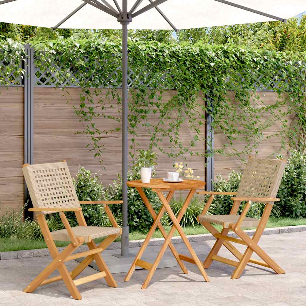 Ensemble de bistro 3 pcs beige résine tressée et bois massif - XIOS