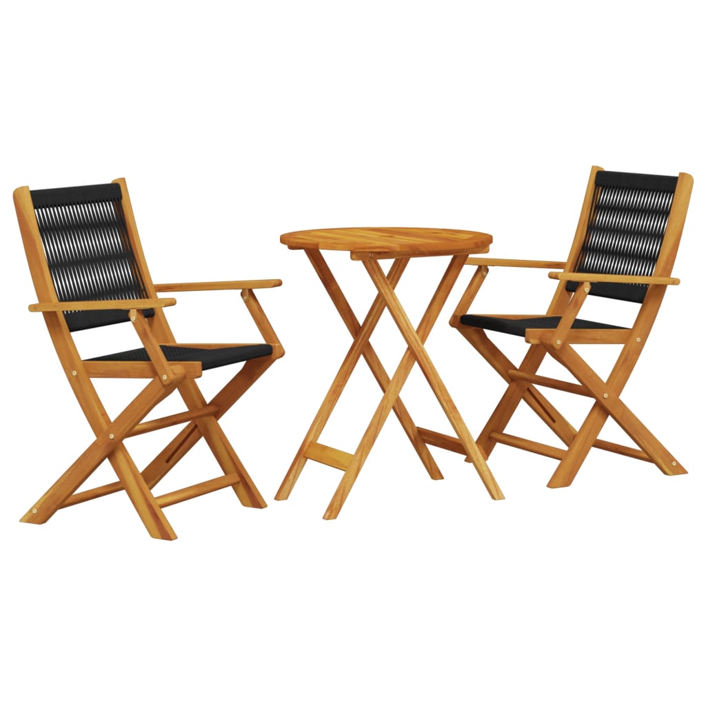 Ensemble de bistro 3 pcs noir polypropylène et bois massif - XIOS