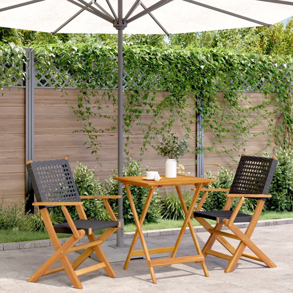 Ensemble de bistro 3 pcs noir résine tressée et bois massif - XIOS