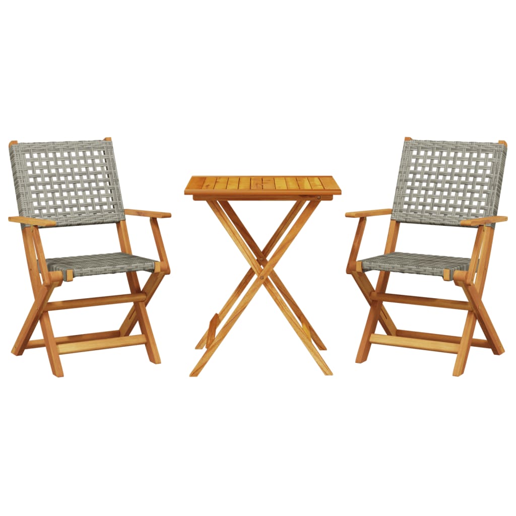 Ensemble de bistro 3 pcs gris résine tressée et bois massif - XIOS